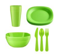 HOMESHOPA 30-Piece Green Plastic Dinnerware Set, Lightweight Unbreakable Plates, Bowls, Tumblers & Cutlery, Reusable Tableware for Camping, Picnic, Party & Everyday Use