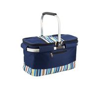 HOMESHOPA 35 Litre Insulated Picnic Basket With Lid, Blue Multi Stripe Foldable Thermal Cooler Bag Hard Liner, Upright Standing Box for Outdoor Camping, Travel, Portable & Collapsible Shopping Hamper