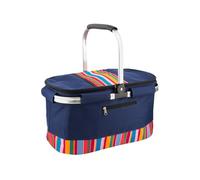 HOMESHOPA 35 Litre Insulated Picnic Basket With Lid, Red Multi Stripe Foldable Thermal Cooler Bag Hard Liner, Upright Standing Box for Outdoor Camping, Travel, Portable & Collapsible Shopping Hamper