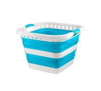 HOMESHOPA 40L Collapsible Laundry Basket, Blue Foldable Pop Up Storage Container/Organiser, Portable & Lightweight Washing Bin Tub, Comfortable Non-Slip Handles, Space Saving Bucket/Hamper