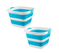 HOMESHOPA 40L Collapsible Laundry Basket, Foldable Pop Up Storage Container/Organiser, Portable & Lightweight Washing Bin Tub, Comfortable Non-Slip Handles, Space Saving Bucket/Hamper (2 Blue)