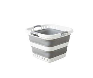 HOMESHOPA 40L Collapsible Laundry Basket, Grey Foldable Pop Up Storage Container/Organiser, Portable & Lightweight Washing Bin Tub, Comfortable Non-Slip Handles, Space Saving Bucket/Hamper
