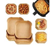 HOMESHOPA Air Fryer Paper Liners 16cm Square, 50 Pack Disposable Non-Stick Parchment Paper, Compatible with Ninja, Tefal and More, Food Grade Baking Sheet, Easy Cleanup Baker's Choice