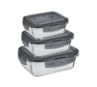 HOMESHOPA Airtight Glass Food Storage Container, 380/620/1100ml-3 Pack BPA-Free & Leak Proof Silicone Seal Plastic Lids, Glass Meal Prep Takeaway Lunch Boxes
