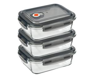 HOMESHOPA Airtight Glass Food Storage Container With Snap Locking Steam Vent Lids, 3 Pack 1100ml BPA-Free & Leak Proof Silicone Seal Plastic Clip Lock Lids, Meal Prep Takeaway Lunch Boxes