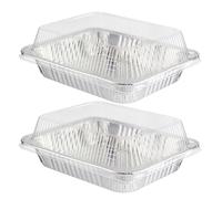 HOMESHOPA Aluminium Foil Food Storage Containers with Plastic Lids, 2 Pack Rectangle Disposable Meal Prep Takeaway Foil Tray, Reusable Tin Foil for Cooking, Baking, Roasting Broiling, Serving