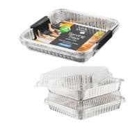 HOMESHOPA Aluminium Foil Food Storage Containers with Plastic Lids, 2 Pack Square Disposable Meal Prep Takeaway Foil Tray, Reusable Tin Foil for Cooking, Baking, Roasting Broiling, Serving