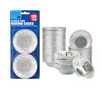 HOMESHOPA Aluminium Foil Pie Trays Muffin Cases Cake Tins, 128 Pack Small Silver Cupcake Cases for Foil Pudding Dishes, Basins Pancake Bun Cases, Baking Moi Moi, Muffin, Egg Tart