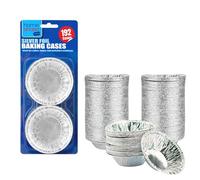HOMESHOPA Aluminium Foil Pie Trays Muffin Cases Cake Tins, 192 Pack Small Silver Cupcake Cases for Foil Pudding Dishes, Basins Pancake Bun Cases, Baking Moi Moi, Muffin, Egg Tart