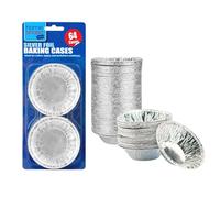 HOMESHOPA Aluminium Foil Pie Trays Muffin Cases Cake Tins, 64 Pack Small Silver Cupcake Cases for Foil Pudding Dishes, Basins Pancake Bun Cases, Baking Moi Moi, Muffin, Egg Tart