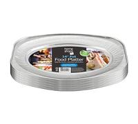 HOMESHOPA Aluminum Foil Disposable Oval Serving Platter 14 Inch, 10 Pack Silver Embossed Foil Food Trays, Oven and Food Safe, Lightweight Reusable Catering Plate for Party, Buffet
