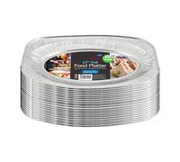 HOMESHOPA Aluminum Foil Disposable Oval Serving Platter, Silver Embossed Foil Food Trays, Oven and Food Safe, Lightweight Reusable Catering Plate for Party, Buffet (20 Pack, 17 Inch)