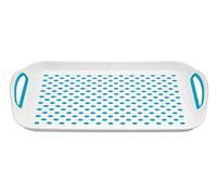 HOMESHOPA Anti-Slip Plastic Serving Tray, 1 Pack Blue Rectangular Non-Slip Top & Bottom, Strong Grip Rubber Surface, Kitchen Tray for Food Serving, Easy Grip Handles, Sturdy Dinner/Drinks Breakfast