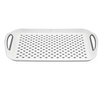 HOMESHOPA Anti-Slip Plastic Serving Tray, 1 Pack Grey Rectangular Non-Slip Top & Bottom, Strong Grip Rubber Surface, Kitchen Tray for Food Serving, Easy Grip Handles, Sturdy Dinner/Drinks Breakfast