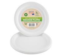 HOMESHOPA Bagasse Plates, 10 Inch 8 Pack Biodegradable Disposable Sugarcane Paper Plates, Heavy Duty Strong Compostable ECO Friendly Dinner Plates, Round Super Rigid White Plates for Party Picnic BBQ