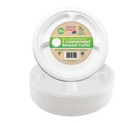 HOMESHOPA Bagasse Plates, 50Pk 3 Compartment Biodegradable Disposable Sugarcane Paper Plates, Heavy Duty Compostable ECO Friendly Super Rigid White Dinner Plates for Party Picnic BBQ