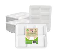 HOMESHOPA Bagasse Plates, 50Pk 5 Compartment Biodegradable Disposable Sugarcane Paper Plates, Heavy Duty Compostable ECO Friendly Super Rigid White Dinner Plates for Party Picnic BBQ