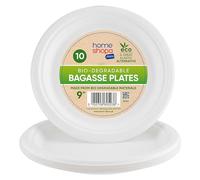 HOMESHOPA Bagasse Plates, 9 Inch 10 Pack Biodegradable Disposable Sugarcane Paper Plates, Heavy Duty Strong Compostable ECO Friendly Dinner Plates, Round Super Rigid White Plates for Party Picnic BBQ