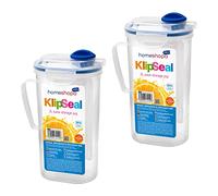 HOMESHOPA Clip & Lock Fridge Door Water Jug with Handle, 2 Pack 2 Litre Rectangular Liquid Water Storage Jug, BPA Free Plastic Pitcher with Flip Top Lid, Leak Proof & Airtight, Clear/Blue