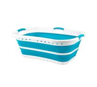 HOMESHOPA Collapsible Laundry Basket, 37 Litre Blue Large Hip Hugger Folding Plastic Silicone Washing Clothes Organiser, Pop Up Clothing Portable Washing Tub Laundry Storage Hamper