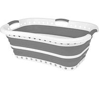 HOMESHOPA Collapsible Laundry Basket, Large Hip Hugger Folding Plastic Silicone Washing Clothes Organiser, Pop Up Clothing Portable Washing Tub Laundry Storage Hamper, 37 Litre (Grey)
