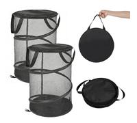 HOMESHOPA Collapsible Mesh Laundry Hamper with Lid, 2 Pack Pop Up Washing Basket with Zip, Portable Laundry Bin for Clothes, Toys, Travel & Student Dorms