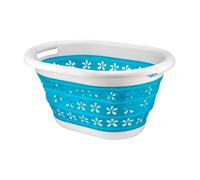 HOMESHOPA Collapsible Oval Laundry Basket, Blue Foldable Storage Container/Organiser Washing Tub Pop Up Laundry Hamper, Portable & Space Saving, 16 Litre