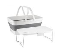 HOMESHOPA Collapsible Picnic Basket with Handles & Lid as Stand Up Table, Foldable Sillicone Plastic 3-in-1 Rectangle Bucket, Lightweight Storage Container for Picnics, Camping, Travelling