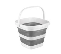 HOMESHOPA Collapsible Square Handy Basket/Bucket, 5L Silicone Foldable Water Pail with Handle, Multiuse Portable Space Saving Tub For Indoor/Outdoor Use, Cleaning Fishing Camping/Caravans, Grey