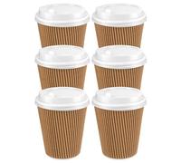 Homeshopa Disposable Coffee Cups with Sip Lids, 6 Pack Light Brown 12 oz Triple Walled Ripple Paper Cups for Coffee, Tea and Other Drinks, Insulated Disposable Hot Drink Cups with Leak Proof Lids