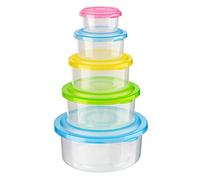 Homeshopa Food Storage Container, Set Of 5 Round Reusable Plastic Food Containers with Lids, Airtight Stackable Leak Proof Kitchen Pantry Containers, Microwave Freezer Dishwasher Safe Boxes