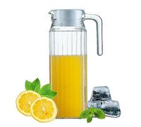 HOMESHOPA Glass Water Jug with Lid, 1 Pack 1.1L Water Pitcher Glass Carafe Jug for Hot/Cold Water Ice Tea Coffee Milk & Juice Beverage, Transparent Glass Fridge Door Water Jug with Spout and Handle