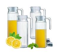 HOMESHOPA Glass Water Jug with Lid, 4 Pack 1.1L Water Pitcher Glass Carafe Jug for Hot/Cold Water Ice Tea Coffee Milk & Juice Beverage, Transparent Glass Fridge Door Water Jug with Spout and Handle