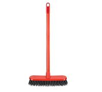 HOMESHOPA Heavy Duty Outdoor Broom Stiff Bristle Round Edge Brush Head with Handle, Red Hard Bristle Yard Brush Floor Scrubbing Cleaning Gardens Driveways Wood Stone Tile Leaves Lawn