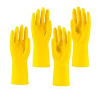 HOMESHOPA Household Rubber Gloves, Large 2 Pairs Yellow Cleaning Washing Up Gloves, Non Slip Kitchen Dishwashing Gloves with Cotton Lining, Flexible Long Sleeves Reusable Waterproof Latex Gloves