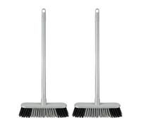 HOMESHOPA Indoor Broom Soft and Stiff Bristle Sweeping Brush with Handle Round Edge Brush Head, Silver Long Handled Floor Scrubbing Brush Broom for Kitchen, Bathroom, Household Cleaning