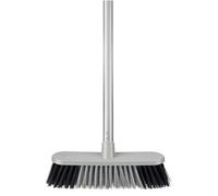 HOMESHOPA Indoor Broom Soft Bristle Sweeping Brush with Handle, Round Edge Brush Head Silver Long Handled Floor Scrubbing Brush Broom for Kitchen, Bathroom, Household Cleaning