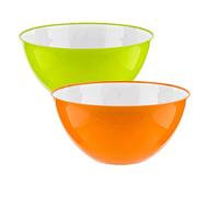 HOMESHOPA Large Salad Bowl Set of 2 Green & Orange 25cm, Unbreakable & Lightweight Reusable Plastic Serving Bowls, Microwave, Dishwasher & Freezer Safe, BPA Free Kitchen Tableware Big Mixing Bowls