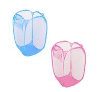 HOMESHOPA Laundry Baskets Pop Up Mesh Washing Bag, 2 Pack Foldable Laundry Hamper Bin Bag with Durable Handles & Side Pocket, Collapsible Clothes Toy Tidy Storage Organiser, Assorted Colours