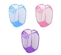 HOMESHOPA Laundry Baskets Pop Up Mesh Washing Bag, 3 Pack Foldable Laundry Hamper Bin Bag with Durable Handles & Side Pocket, Collapsible Clothes Toy Tidy Storage Organiser, Assorted Colours