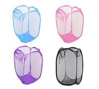 HOMESHOPA Laundry Baskets Pop Up Mesh Washing Bag, 4 Pack Foldable Laundry Hamper Bin Bag with Durable Handles & Side Pocket, Collapsible Clothes Toy Tidy Storage Organiser, Assorted Colours