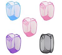 HOMESHOPA Laundry Baskets Pop Up Mesh Washing Bag, 5 Pack Foldable Laundry Hamper Bin Bag with Durable Handles & Side Pocket, Collapsible Clothes Toy Tidy Storage Organiser, Assorted Colours