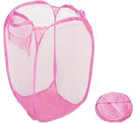 HOMESHOPA Laundry Baskets Pop Up Mesh Washing Bag, Pink Foldable Dirty Clothes Baskets with Handles&Side Pocket, Collapsible Toy Tidy Storage Organiser, Great for Kids Room, College Dorm Travel
