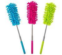 HOMESHOPA Microfiber Extendable Dusters, 3 Pack Reusable Dusting Brush with Telescoping Pole, Washable Feather Duster Head, Removes Dust & Cleans Windows, Furniture, Home, Office, Assorted Colour