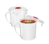 HOMESHOPA Microwave Soup Mugs 650ml, White Soup Bowl, Food Container with Steam Vent Lids, Mugs for Reheating & Serving, Ideal for Prep Ramen, Noodle, Porridge, Uses in House, Office & Picnic