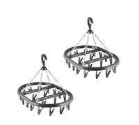 HOMESHOPA Oval Sock Dryer with 20-Piece Clothes Pegs, 2 Pack Grey Plastic Washing Line Laundry Drip Hanger, Windproof Cloth Drying Hanging Rack, Non-Slip Clips Portable Indoor Outdoor Airer Dryer