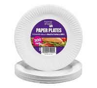 HOMESHOPA Paper Plates, 300 Pack White Disposable Party Plate, 9inch/23cm Round Dinner Plates, Strong Durable for Hot Cold Use, Ideal for Kid's Parties Buffets Picnics BBQ Weddings Camping Outdoor