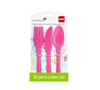 HOMESHOPA Pink Plastic Cutlery Set, 18 Piece Party Serving Knife Spoon & Fork, Reusable Tableware, Unbreakable, Microwave, Dishwasher & Freezer Safe