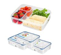 HOMESHOPA Plastic Airtight Compartments Containers with Clip Lock Lids, 3 Pack Food Storage Meal Prep Lunch Box for Kids Adults, Clear Reusable Leak Proof BPA Free Microwave Freezer & Dishwasher Safe