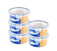 HOMESHOPA Plastic Food Storage Container, 600 ml 5 Pack Clip-Lock Lid, Round Airtight Leakproof Stackable Container, BPA Free Reusable Meal Prep Lunch Box, Microwave Freezer & Dishwasher Safe